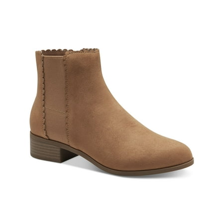 

CHARTER CLUB Womens Brown Goring Scalloped Daxi Round Toe Block Heel Zip-Up Booties 5 M