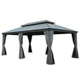 thumbnail image 3 of Domi 12' X 20' Permanent Gazebo Pavilion, Metal Hardtop Gazebo with Galvanized Steel Double Roof Canopy, Built-in Drainage Gutter, Curtain and Netting，Gray, 3 of 11