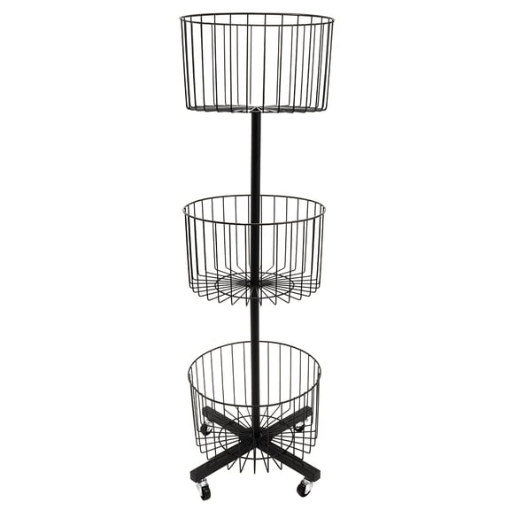 3-Tier Basket Bin Floor Display Black
