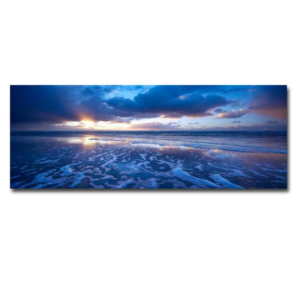 Ocean Canvas Wall Art Teal Coastal Beach Painting Blue Sky Beach Sunset Ocean Waves Nature