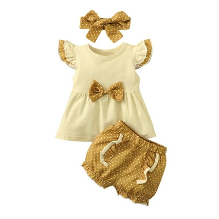 

ZHAGHMIN 2 Piece Outfits For Girls Girls Fly Sleeve Bowknot Tops T Shirt Ruffles Dot Printed Shorts Headbands Toddler Outfits Baby Boy Fall Clothes 3-6 Months Going Home Baby Girl Outfit Kids Clothe
