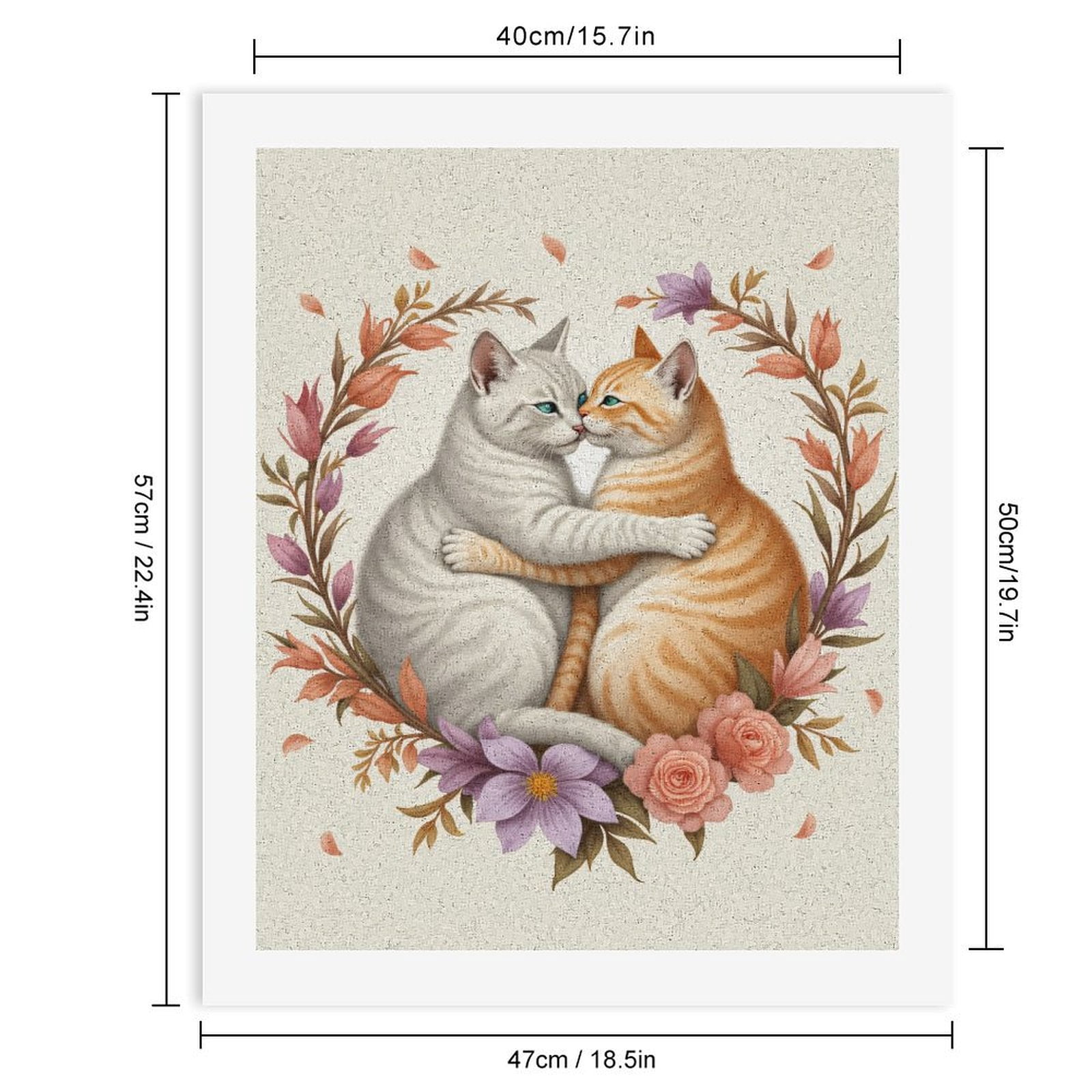 Paint By Numbers Kit for Adults Beginner - DIY Cats Embrace Floral Wreath Art Canvas Painting Kits for Adults, Frameless Paint By Number for Adults for Home Wall Decor 16x20 Inch