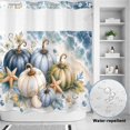 thumbnail image 2 of No Hook Shower Curtain, Coastal Pumpkins Fall Shower Curtains for Bathroom with See Through Top Window, Blue Starfish Beach Thanksgiving Waterproof & Washable Bath Curtain Long 72"x78", 2 of 6
