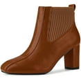 thumbnail image 1 of BLISSFUL STEP Bottes à Talons Carrés pour Femmes Chelsea Marron 5.5, 1 of 7