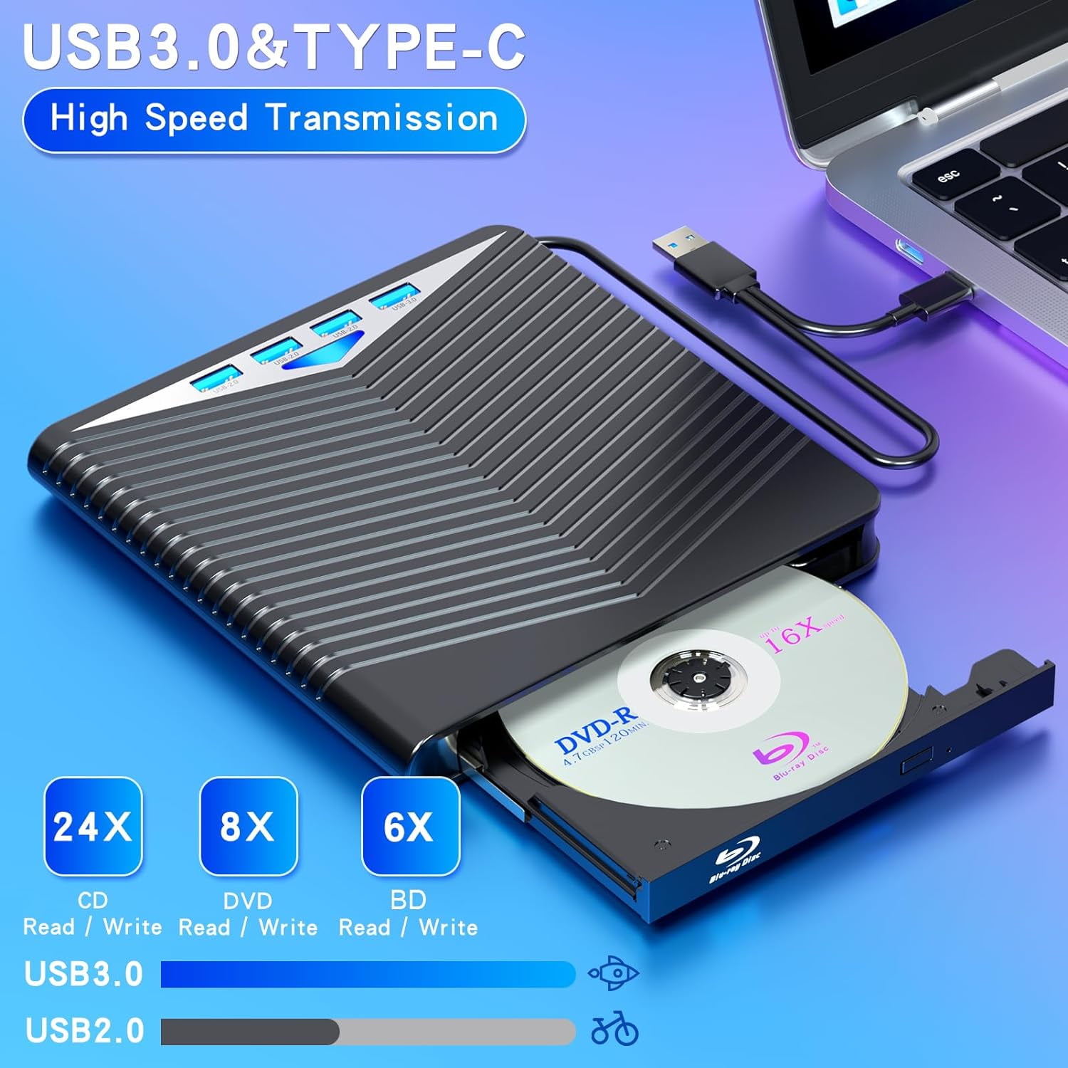 ProCiv 7 IN 1 USB 3.0 Type-C Ultra-Slim Portable DVD/CD