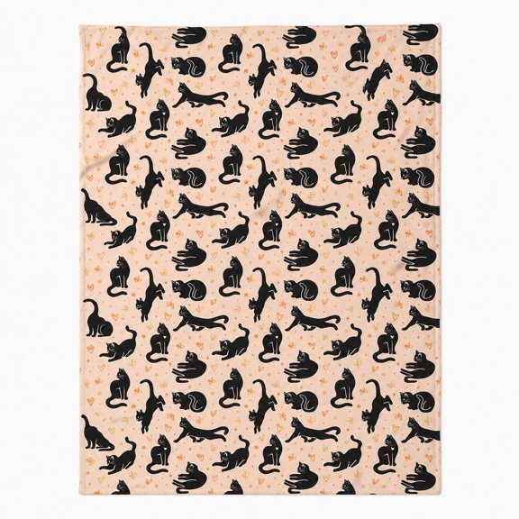 Black Cat Print Fleece Throw Blanket – Soft 280GSM Cat Lover Gift, 4 Sizes