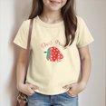thumbnail image 2 of kpoplk Girls Short Sleeve T-Shirts Cute Graphic Tees Tops Summer Basic Tshirts Teen Kids Loose Fit(Beige,6-7 Y), 2 of 5