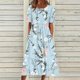thumbnail image 4 of Vestidos estampados florales plegables de manga corta con cuello redondo informal de verano para mujer Fridja bnh2908, 4 of 9