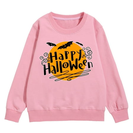 

PMVFHDE Halloween Costumes Hoodie Pack Girls Sweatshirt Fall And Winter Children s Warm Tops Comfortable Letters Bat Pattern Festive Casual Style Pink 7-8 Years