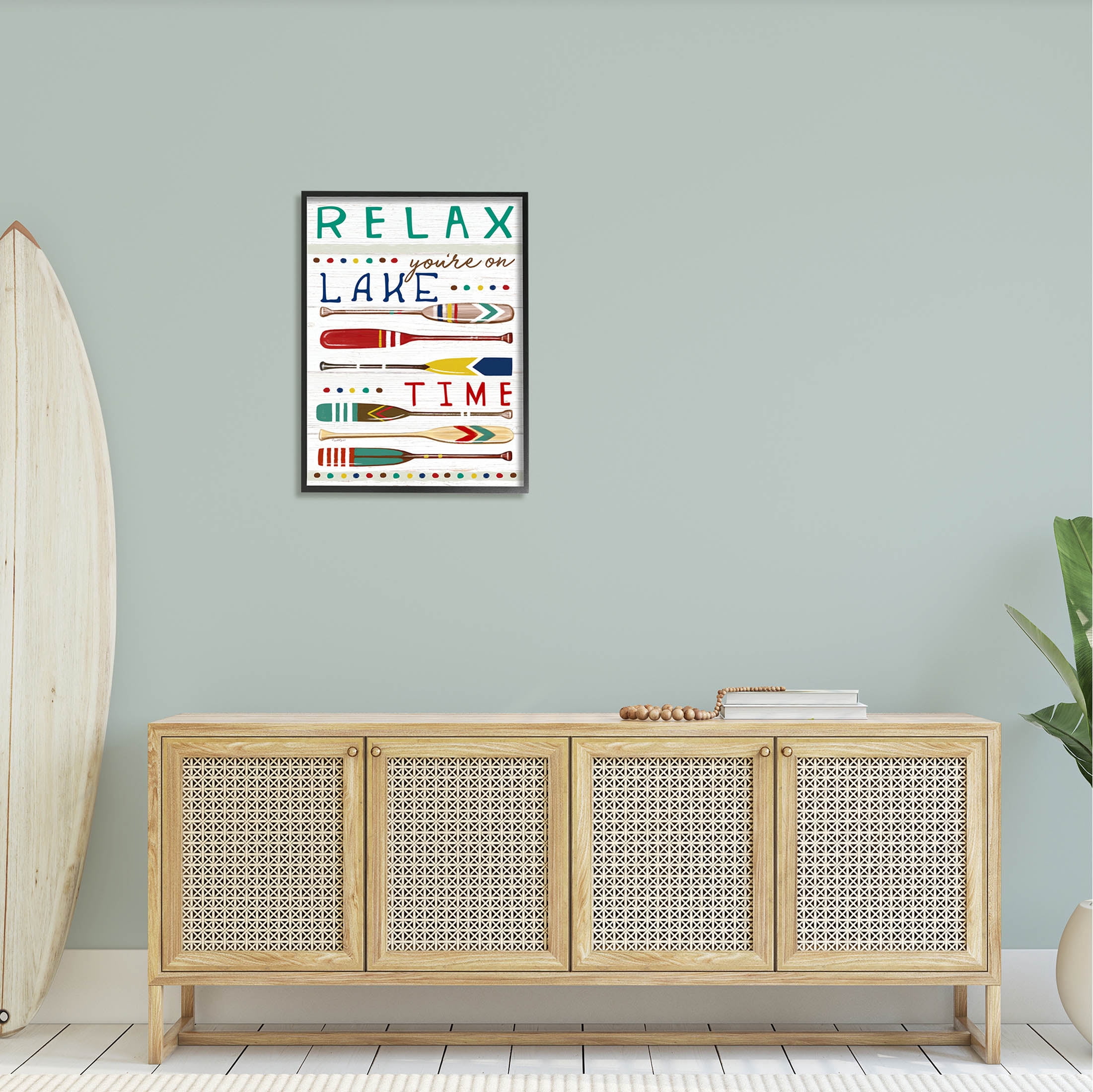 Stupell Industries Relax Lake Time Rustic Oars Graphic Art Black Framed Art Print Wall Art, Design by Elizabeth Tyndall