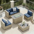 thumbnail image 2 of UDPATIO 5 Pieces Outdoor Patio Furniture Set with 44" Fire Pit Table, Outdoor Wicker Patio Conversation Set with Cushions for Backyard, Porch, Garden(Navy Blue), 2 of 6