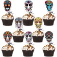 thumbnail image 4 of 8Pcs Day of The Dead Cupcake Toppers Decorations Halloween Sugar Skull Cake Toothpicks Sticks Skull Food Picks for Halloween Party Table Decorations, 4 of 5