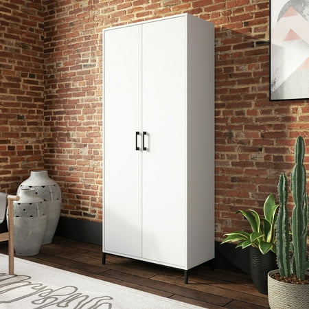 Sauder North Avenue White Tall 2 Door Storage Cabinet, White Finish