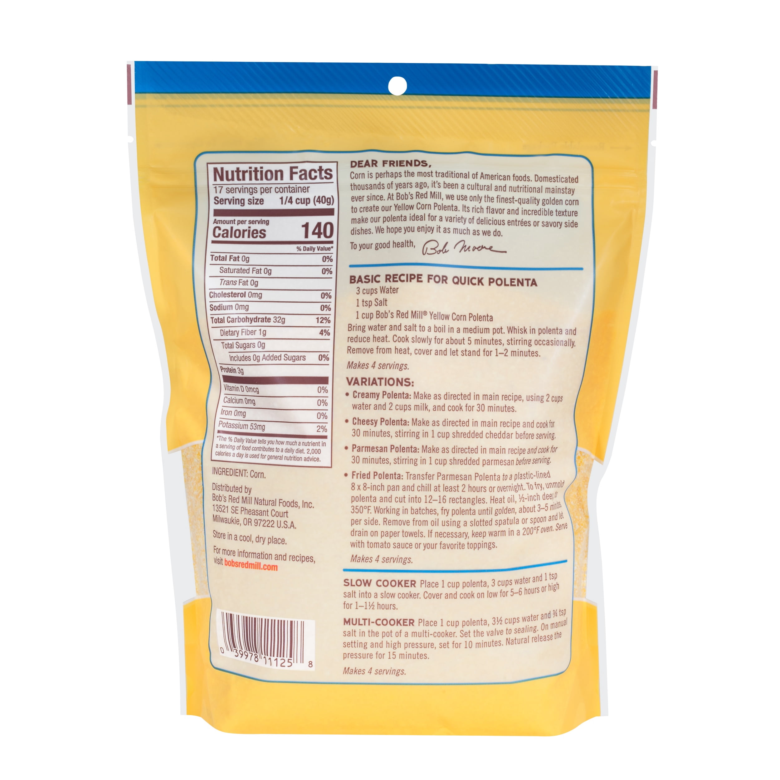 Bob's Red Mill Organic Yellow Corn Grits, 24 oz Resealable Bag