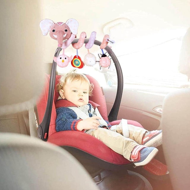 Elefante de peluche en espiral para bebé, juguete colgante para asiento de coche, cochecito, carrito de bebé, caja de música incorporada