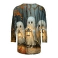 thumbnail image 5 of VKOYWKM Women's Ghost T-Shirts Halloween 3/4 Length Sleeve Women Tops Halloween Spooky Print Crew Neck Pullover Tees Loose Fit Comfy Fall Tunic Tops Halloween Costumes, 5 of 5