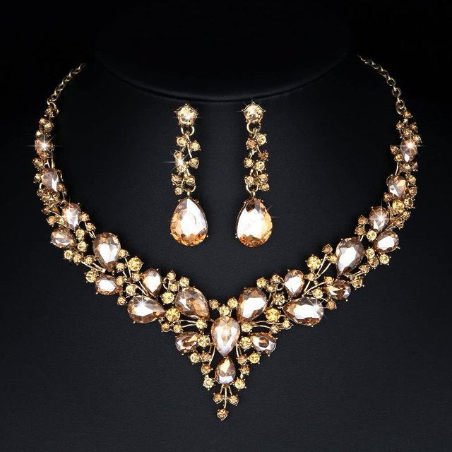 Conjunto de collar, pendientes y joyería para mujer - Champán brillar Electrónica