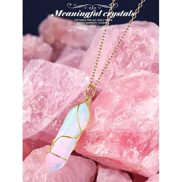 10 Pieces Hexagonal Crystal Pendant Necklace, Natural Quartz Stone Pendant  Necklace, Healing Crystal Full Wire Wrap Gemstone Necklace for Women Girls