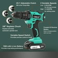 thumbnail image 7 of Cshidworld 20V Cordless Drill, Electric Power Drill Set with 1 Battery & Charger, 3/8" Keyless Chuck, 2 Variable Speed & LED Light, 266 In-lb Torque, 25+1 Position and 34pcs Drill/Driver Bits(Green), 7 of 7