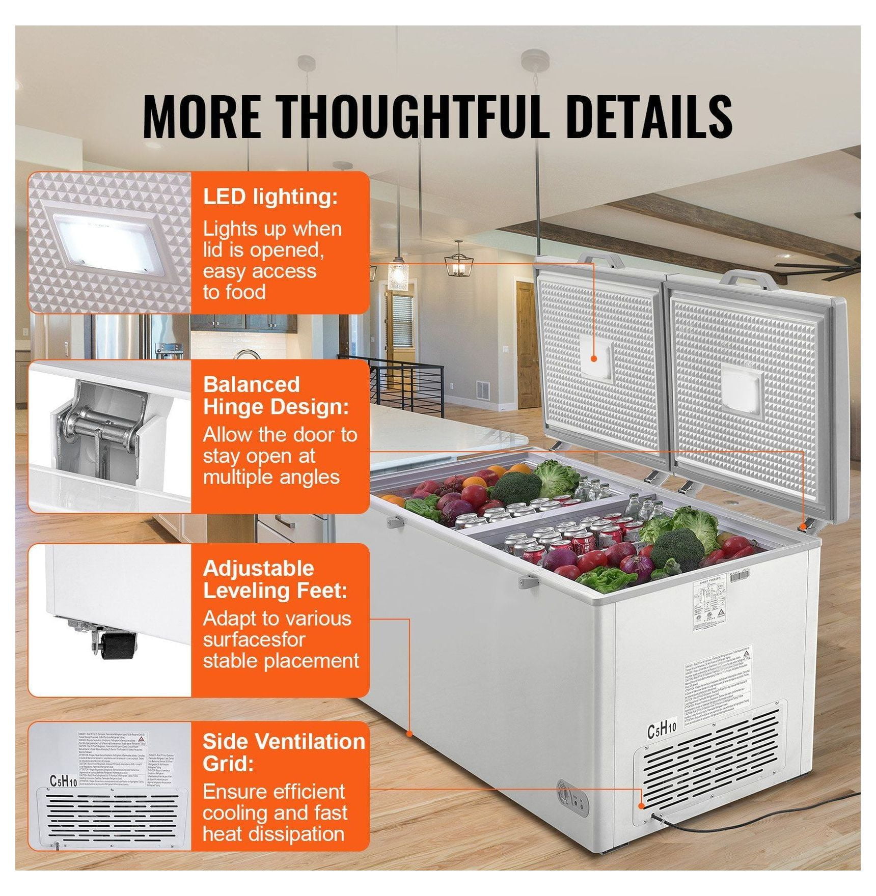 Chest Freezer 19.8 Cu.ft Large Deep Freezer with Baskets - Commercial Freestanding Freezer, Adjustable Temp, LED Light, 6 Wheels - Food Preservation