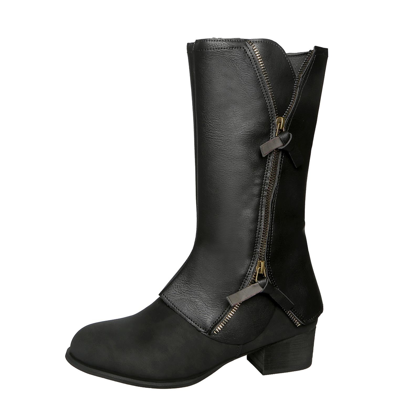 yu＊M YLYL Men's Mid Calf Boots Classic Western Cowboy Boots Square Toe