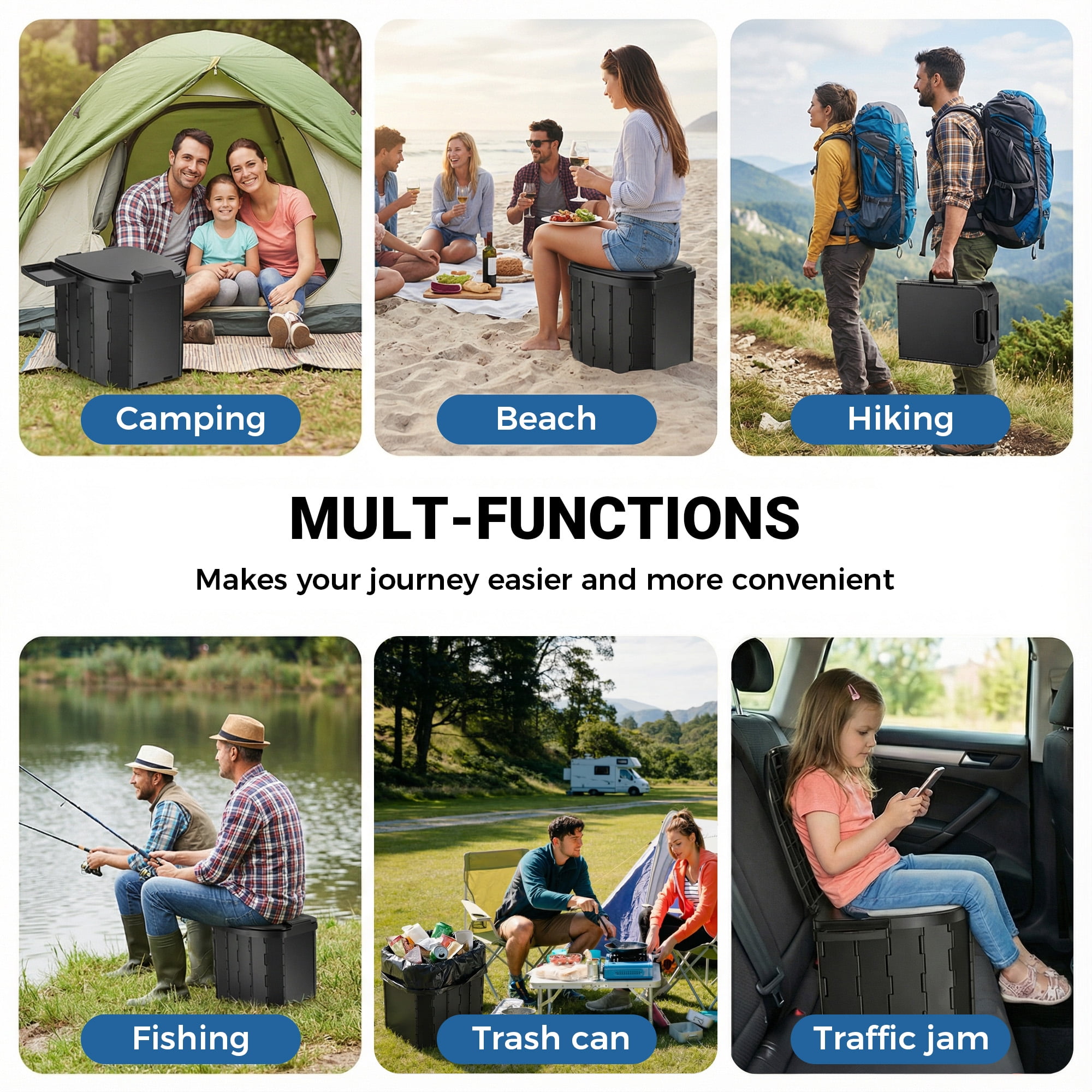 OHHANI Portable Toilet with pu Cushion Soft Pad Tissue Holder Folding Outdoor Toilet Suitable for Camping, Beach, Hiking, and Car Use