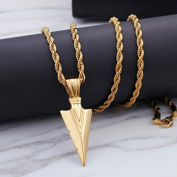 Retro Personality Triangle Arrowhead 14K Yellow Gold Necklace Pendant Niche Style Punk Jewelry Party Gift For Men And Wo