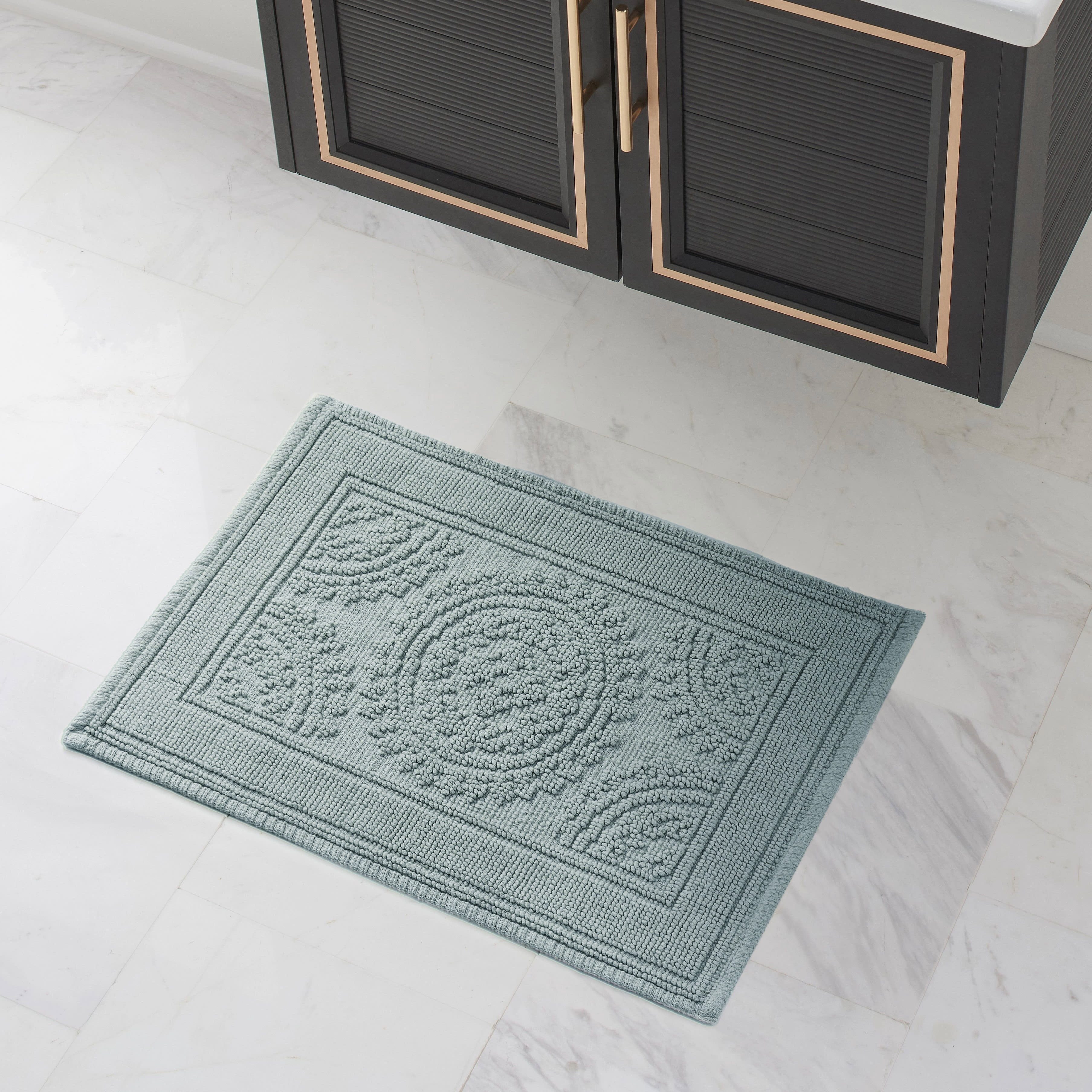 Grey Blue,Medallion, 17x24 in Bath Rug, Jean Pierre