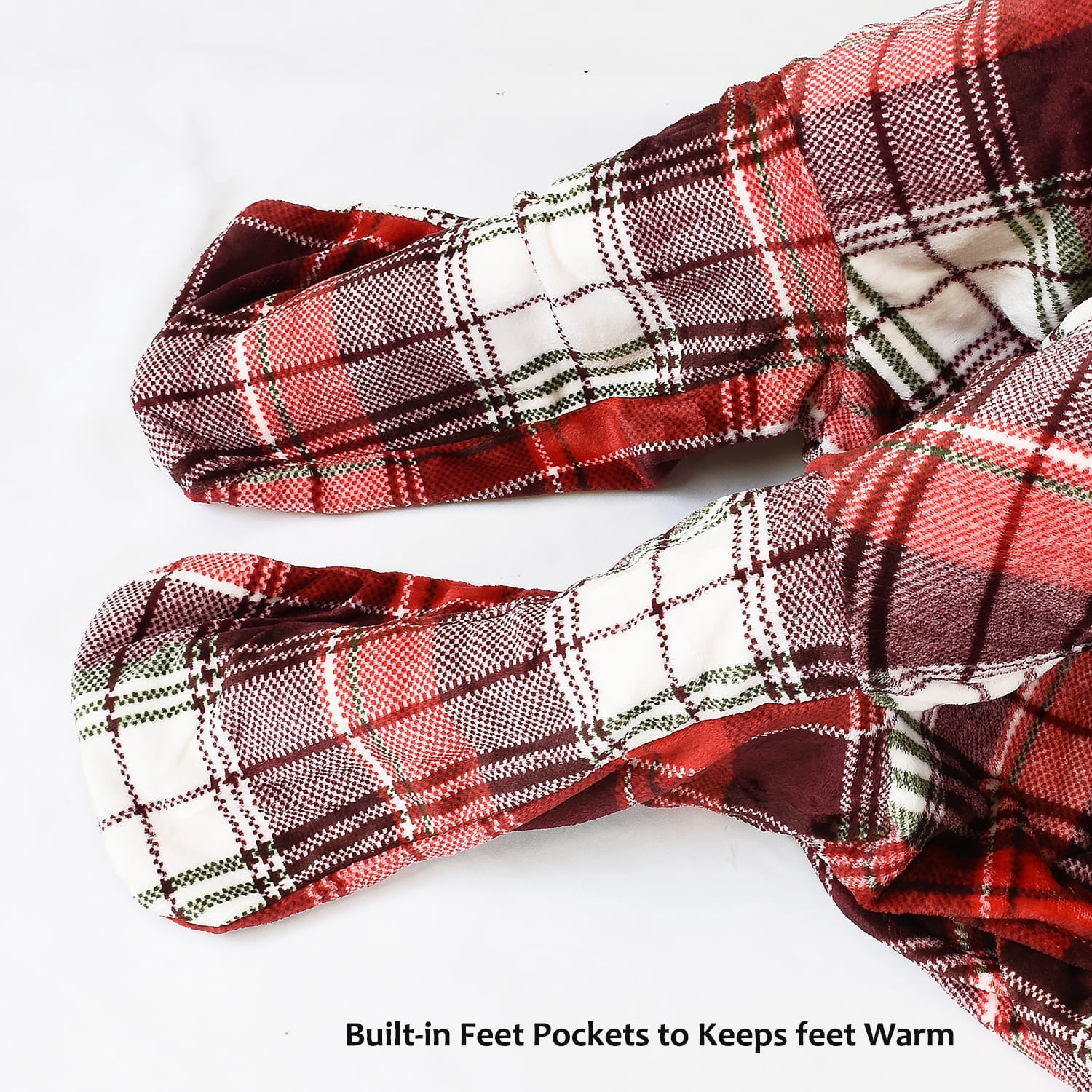 Catalonia Wearable Fleece Blanket with Sleeves and Foot Pockets for Adult Women and Men, Micro Plush Comfy Wrap Sleeved Throw Blanket Robe, Large, Red Plaid, 75" x 53"