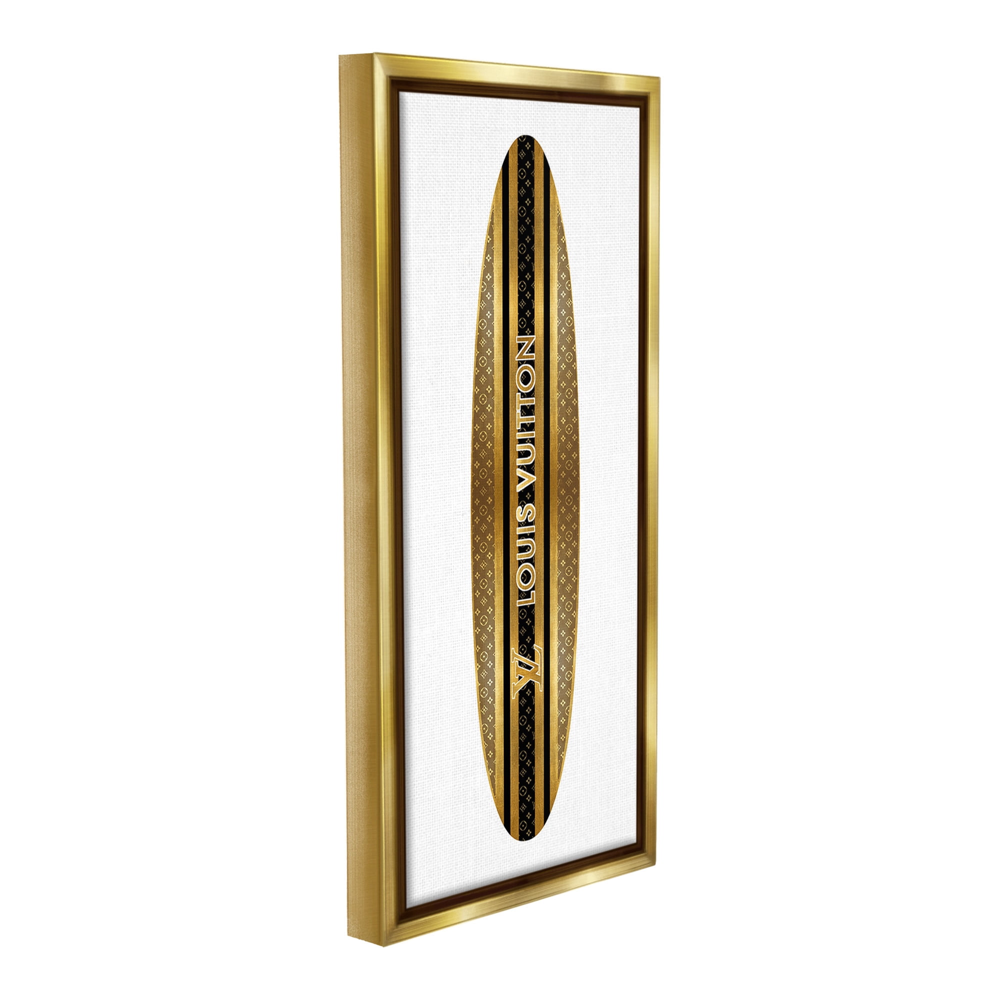 Stupell Industries Glam Striped Surfboard Nature Painting Gold Floater Framed Canvas Art Print Wall Art, 14 x 31