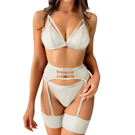 Clearance!Uooqdmx Sexy Lingerie for Women Lingerie Sets for Women Sexy Sheer Mesh Pajamas Lingerie Set High Waist Sleepwear Bra Two Piece Nightwear Women s Lingerie  Sleep & Lounge White XL