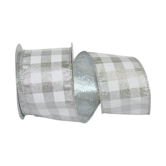 White/Silver Metallic Ribbon - Wired Edge - 1 1/2" x 10 Yards - (3 Pack)