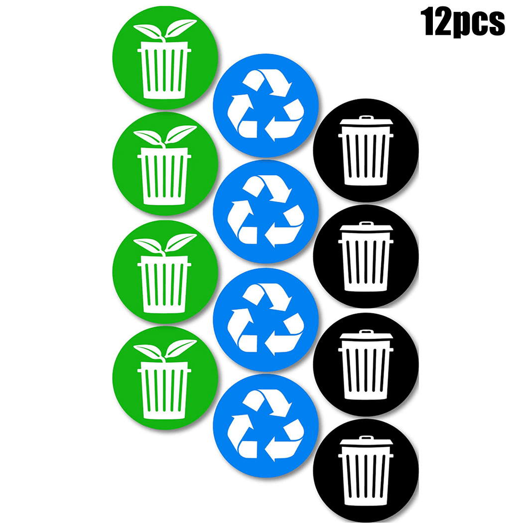 12Pcs Round Logo Sign Decals Labels Recycle Trash Bin Sticker ...