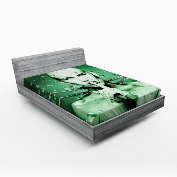 Ambesonne Futuristic Fitted Sheet, Robot Girl in Glass, Full Size, Green Green