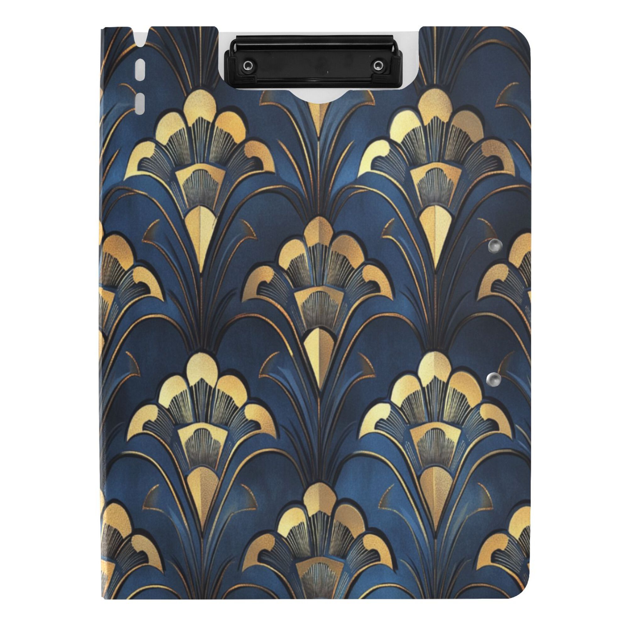 FORMRS A4 Clipboard Folder with Pen Holder Horizontal Foldable School Office Binder, Blue Art Pattern