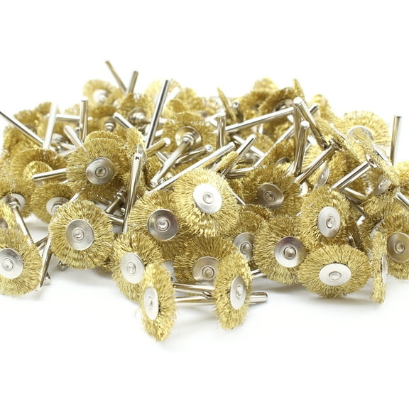 TMAX 100 pc Brass 3/4 Inch Flat Wire Brush Wheel with 1/8 Inch Shank for Dremel and other Rotary Tools