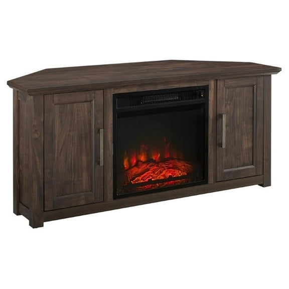 Crosley Furniture Camden 48"Wood Corner TV Stand with Fireplace in Dark Walnut