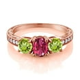 thumbnail image 2 of Gem Stone King 2.07 Ct Oval Pink Tourmaline Green Peridot 18K Rose Gold Plated Silver Moissanite Ring (Size 6), 2 of 4
