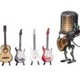 thumbnail image 5 of Retro Microphone Robot Sculpture Play Guitar Guitar Figurine Desk LED Lamp Metal Microphone Guitarist Office Home Craft Ornament (New style-Black), 5 of 7