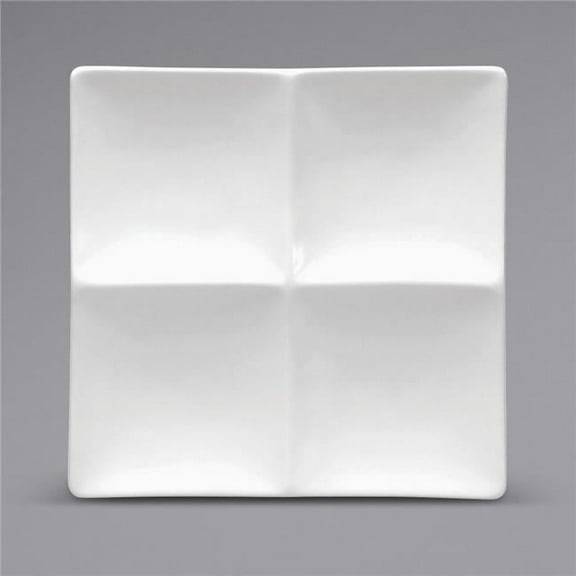8 x 8 in. Bright White Ware Rolled Edge Square 4-Compartment Porcelain Platter