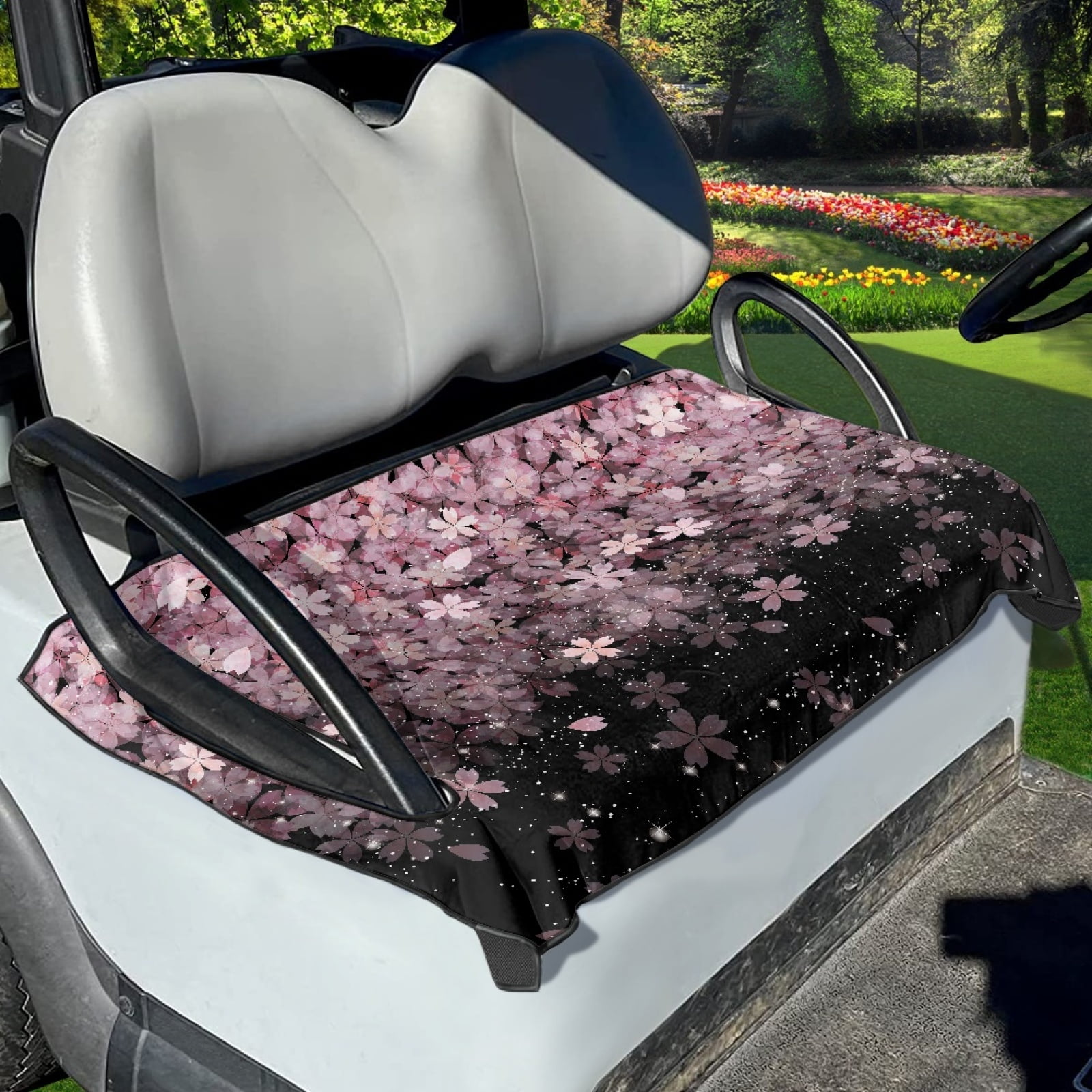 Xoenoiee Bling Cherry Blossoms Pattern Golf Cart Seat Covers, Club Car