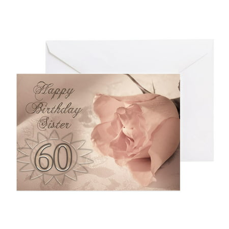 CafePress - 60Th Birthday For Sister, Pink Rose - Greeting Card, Blank Inside