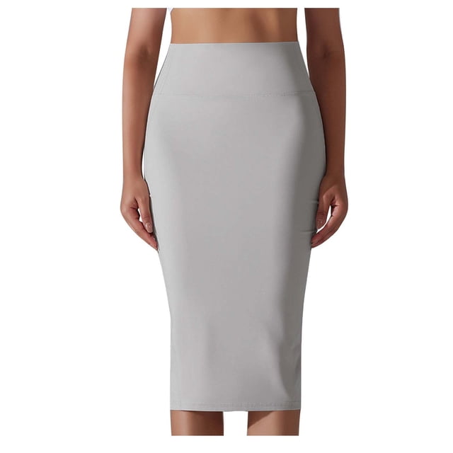 fheaev Mini Jupe Crayon pour Femmes Jupe Taille Haute Décontractée Sport Haute Élasticité Douce Mi-Longue Fendue Robe de Yoga