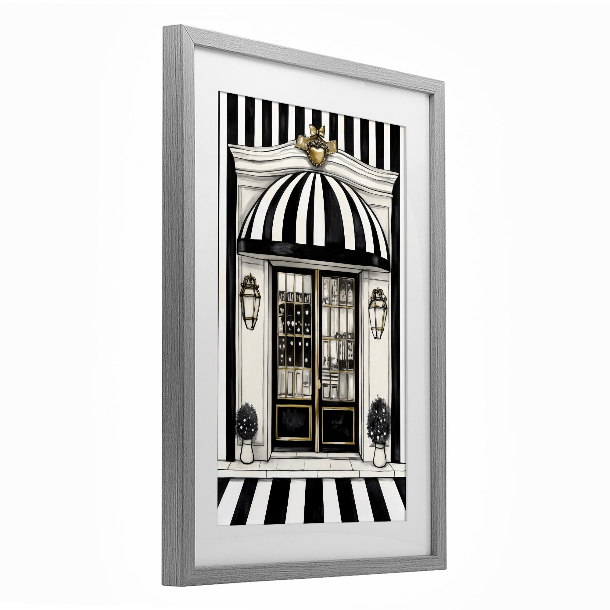 Stupell Industries Paris Storefront Facade Gray Framed Print Under Glass, design by Petal Prints Design
