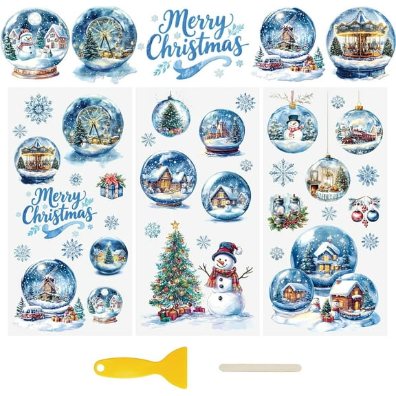 3 Sheets UV DTF Cup Warp Christmas Crystal Ball Rub on Transfer Stickers, Furniture Decals for DIY Glass Window Water Bottle Crafts,15 * 30cm
