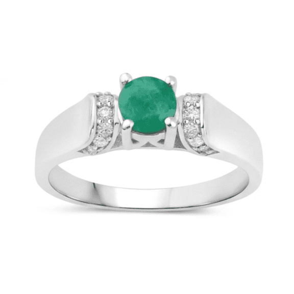 Fine Color Jewels Zambian Emerald Promise Ring for Women, 925 Sterling Silver, Lab Grown Diamond Accent, May Birthstone
