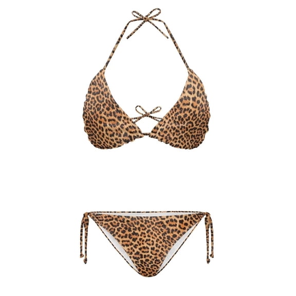 DHFJKG Womens Bikini Set Two Piece Swimsuit Leopard V Neck Triangle Self Tie Halter Top Side Tie Thong Bottoms Trendy Beachwear