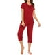 thumbnail image 3 of Guardurnaity HUBERY Conjunto de pijama de ocio de color sólido con bolsillos de manga corta y cuello en V para mujer adulta conjuntos de ropa Rojo SG, 3 of 6