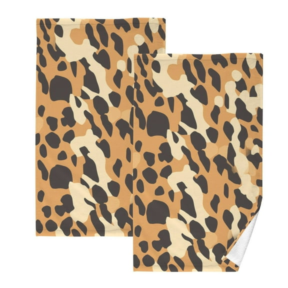 Leopard Print Hand Towel Bath Towels Face Towels Cotton Absorbent for Home Hotel Spa Swimming Yoga Sports Decorative Towel Set of 2