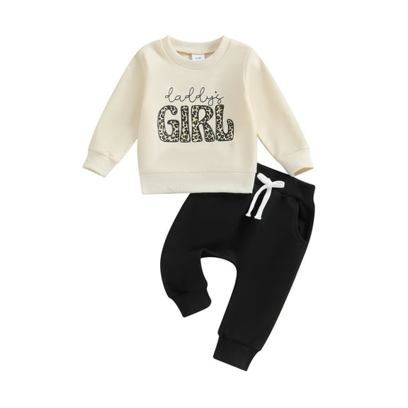 Bagilaanoe 2PCS Baby Girl Pants Set Toddler Letter Print Long Sleeve Sweatshirt Pullover Tops   Drawstring Sweatpants 6M 12M 18M 24M 3T Kids Casual Sweatsuits